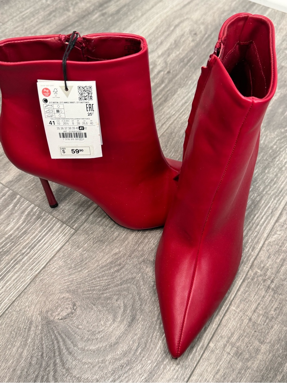 Zara Red Pointed-Toe Stiletto Ankle Boots